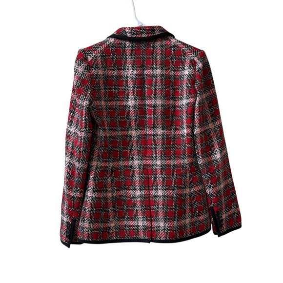 VERONICA BEARD Harriet Plaid Cutaway Tweed Dickey Blazer Red Sz 2 - Picture 3 of 10